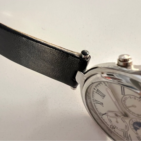 NWT 90s big Watch Silver-tone Bezel Genuine Leather Band - Picture 5 of 17